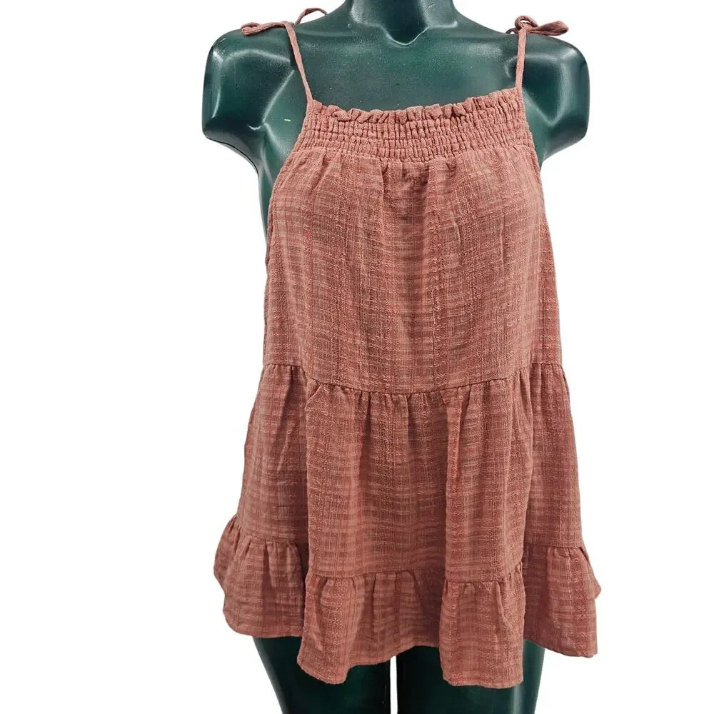 New In Blush Pink Sleeveless Baby Doll Tiered Cotton Boho Top Size S 3360